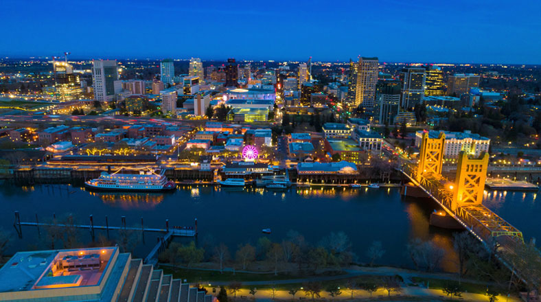 sacramento, california at dusk