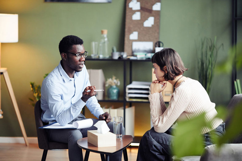 talking to female patient